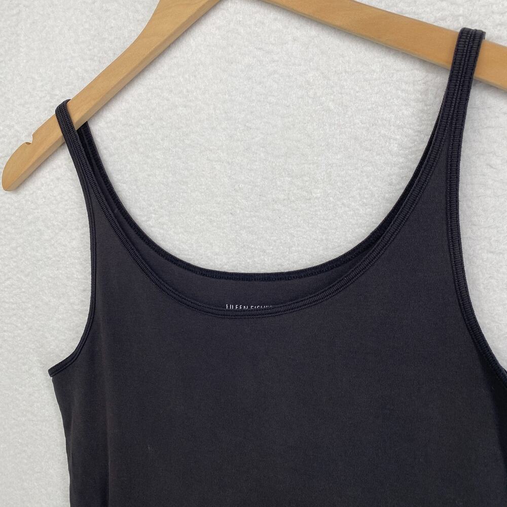 EILEEN FISHER Tank Top M Organic Cotton Ribbed Jersey Cami Slim Scoop Neck Black - Picture 2 of 10
